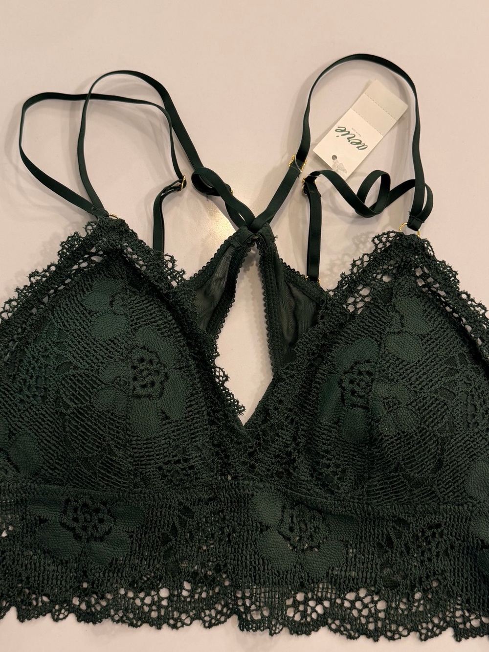 NWT Aerie Dark Green Floral Lace Longline Bralette Size M